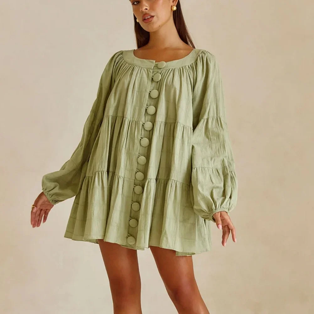SABO SKIRT | “East Dress” Green Button-Up Tiered Dress SIZE XXS | NWT - Picture 2 of 11